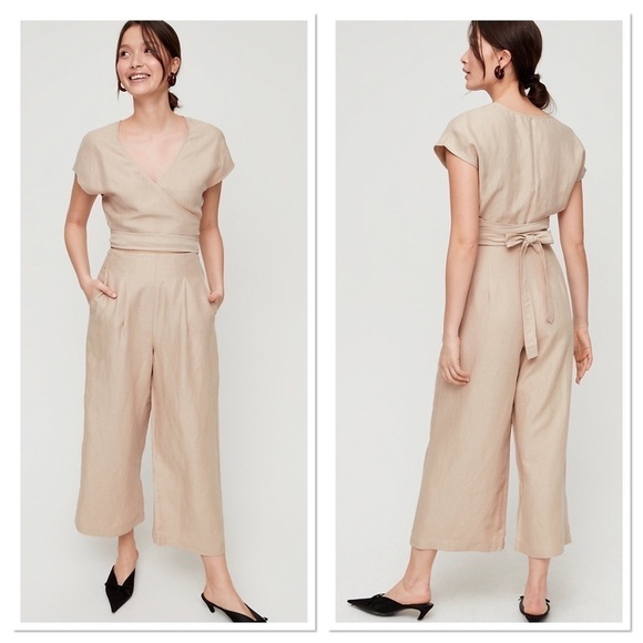 Aritzia Pants - Wilfred Brax Linen Cut Out Jumpsuit beige